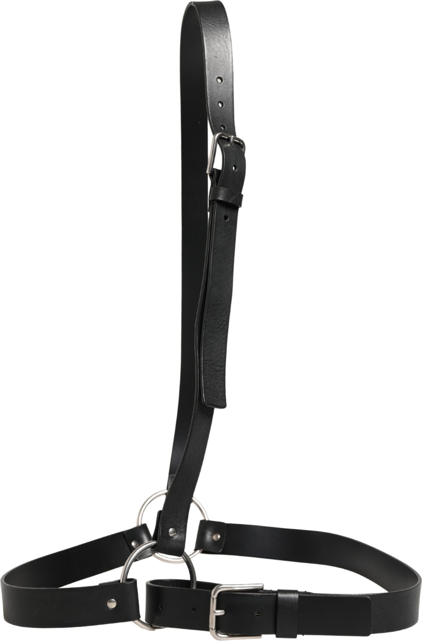 Black Double Strap Leather Silver Buckle Belt Dolce & Gabbana