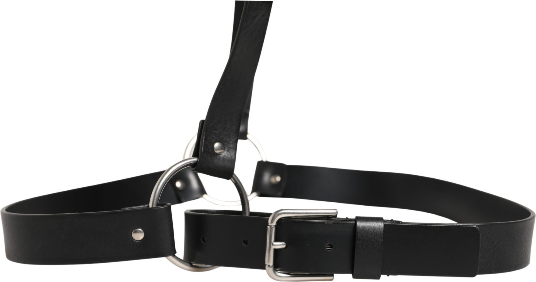 Black Double Strap Leather Silver Buckle Belt Dolce & Gabbana