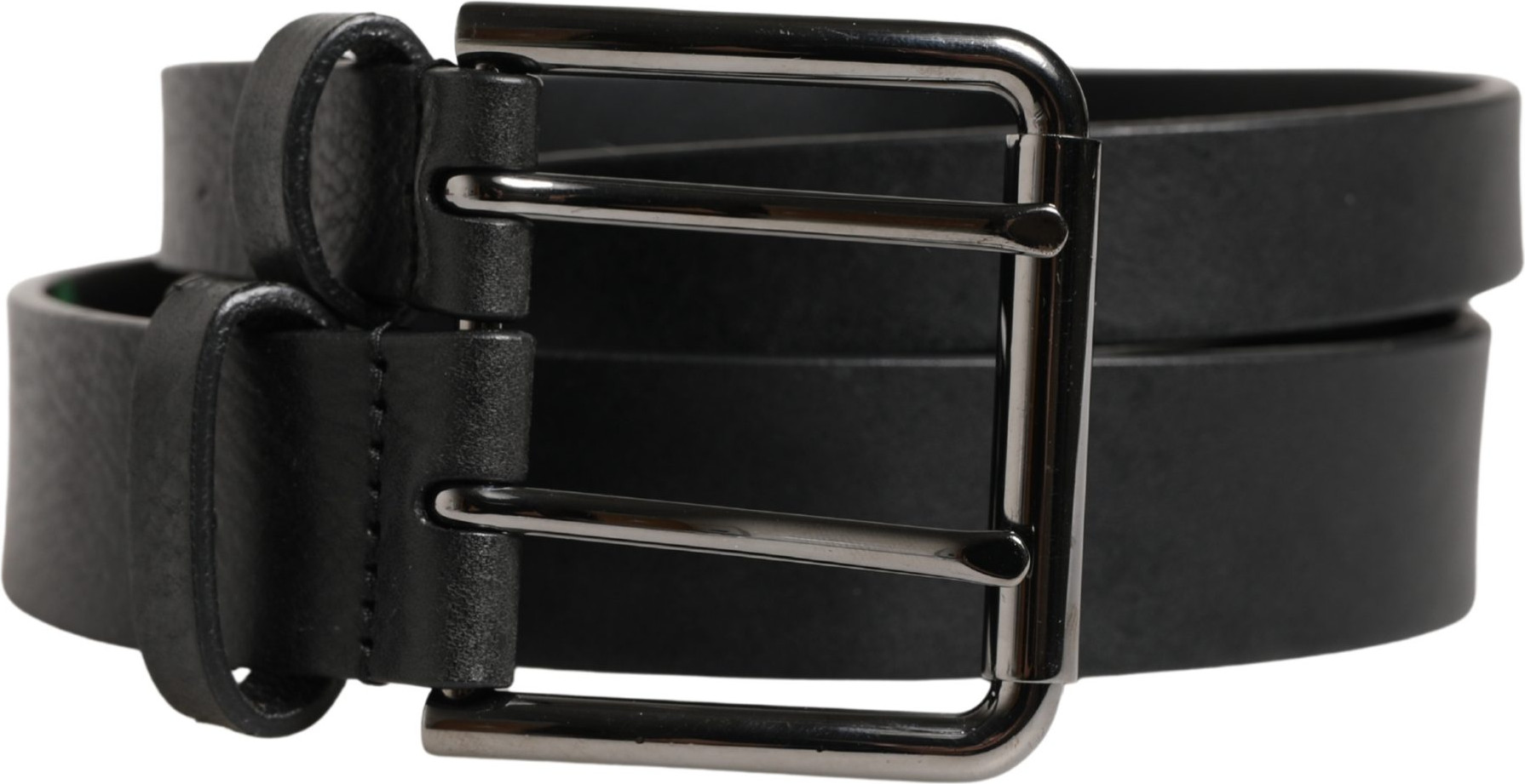 Dolce & Gabbana Schwarzer Gürtel mit doppelten Riemen, Leder und silberner Schnalle