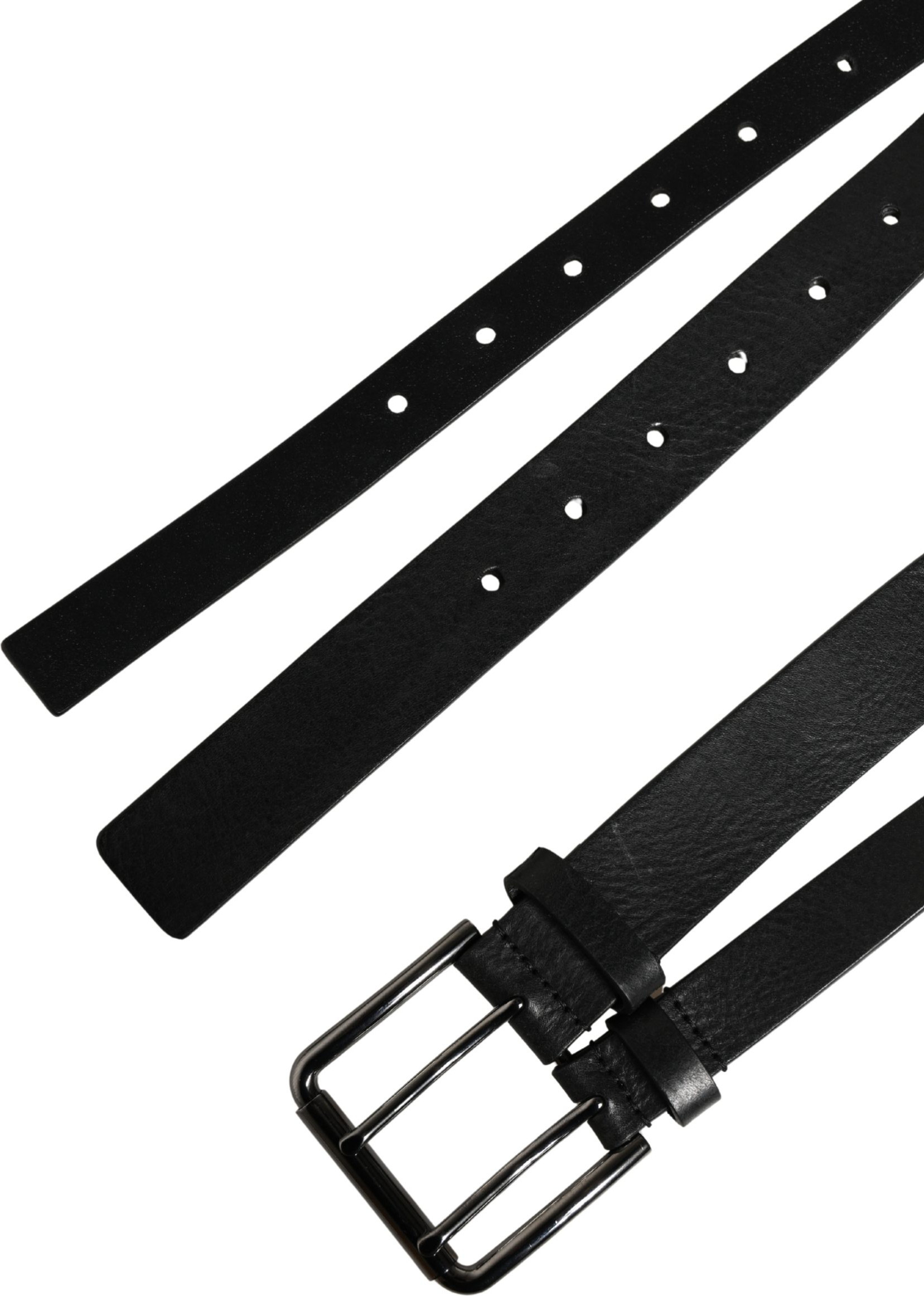 Dolce & Gabbana Schwarzer Gürtel mit doppelten Riemen, Leder und silberner Schnalle