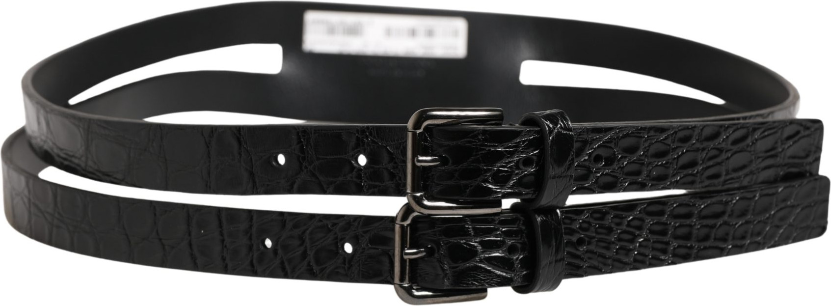 Dolce & Gabbana Black Double Strap Leather Silver Buckle Belt