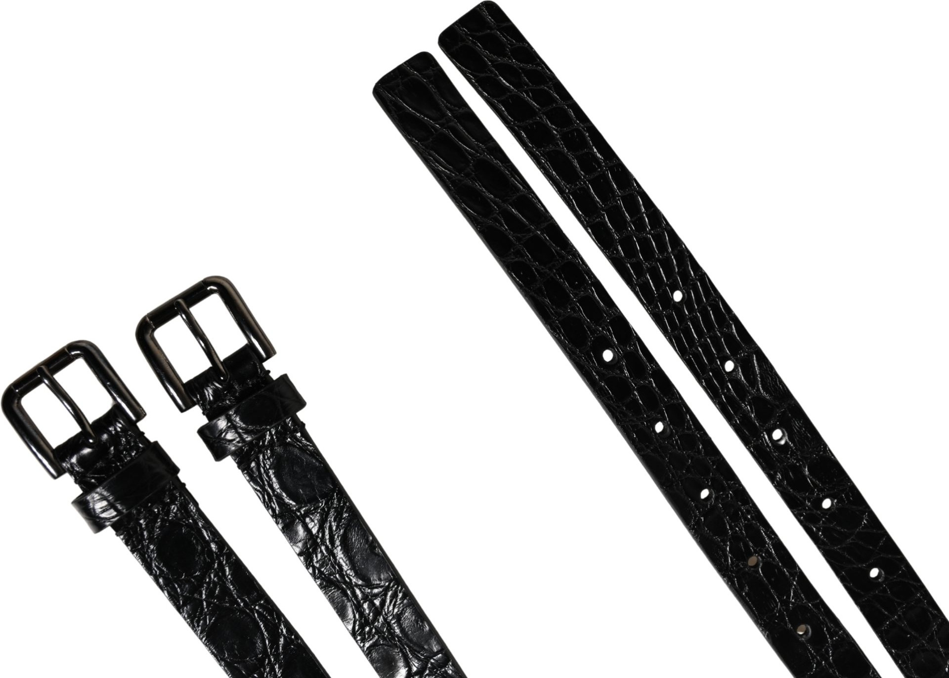 Dolce & Gabbana Black Double Strap Leather Silver Buckle Belt