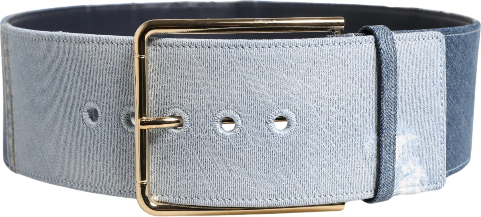 Blue Two Tone Denim Gold Metal Buckle Belt Dolce & Gabbana