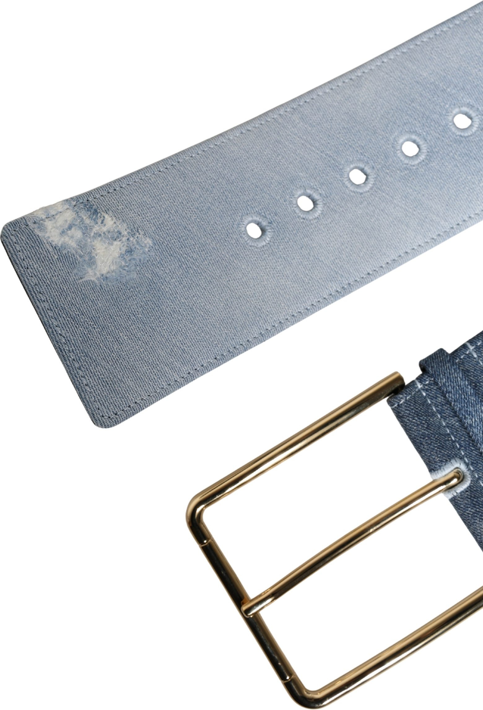 Blue Two Tone Denim Gold Metal Buckle Belt Dolce & Gabbana