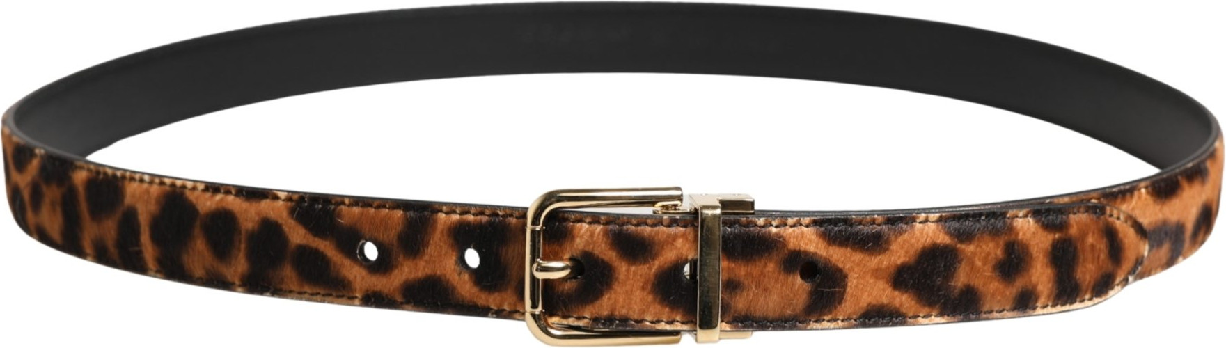Brown Calf Fur Leopard Metal Buckle Belt