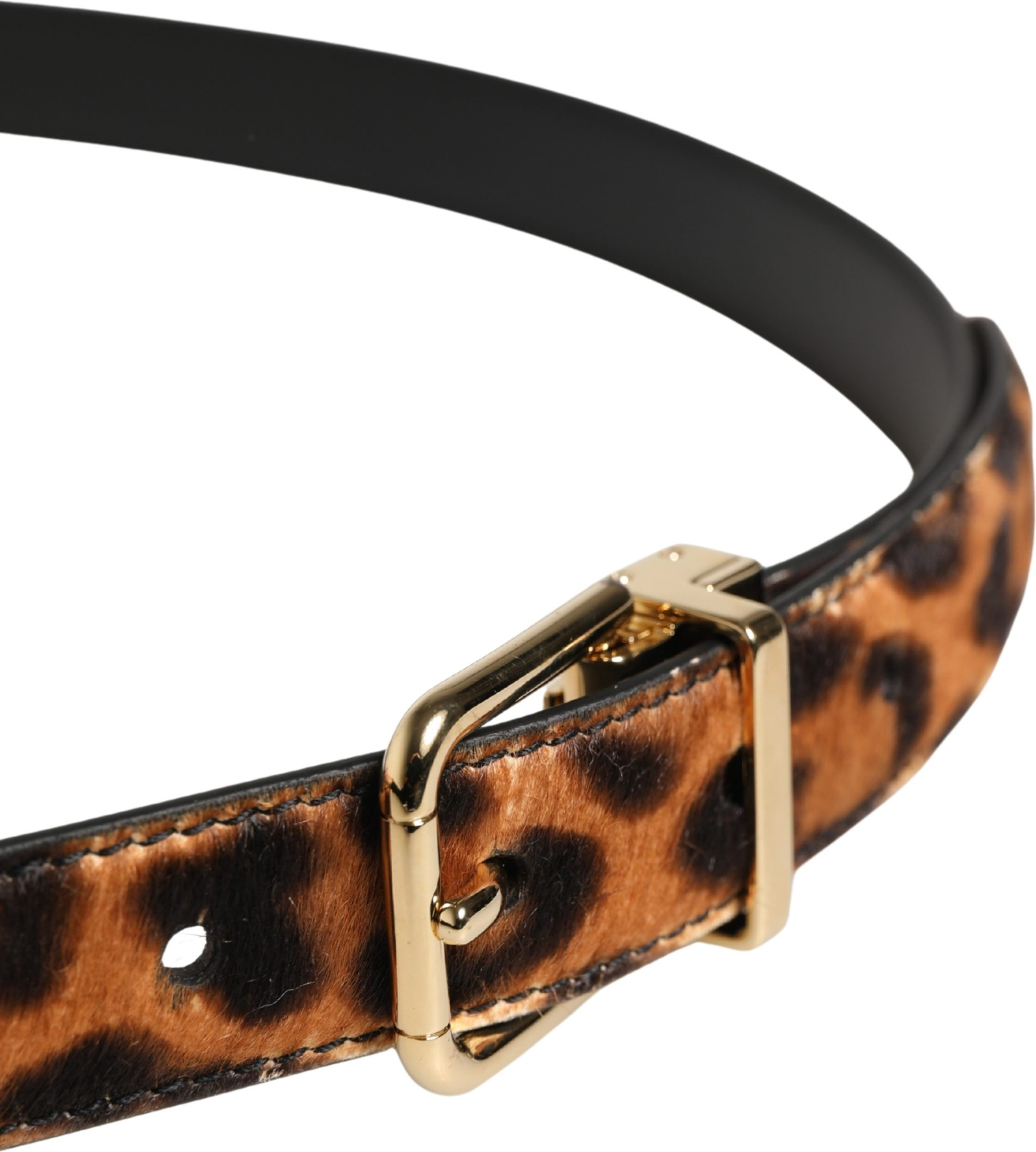 Brown Calf Fur Leopard Metal Buckle Belt