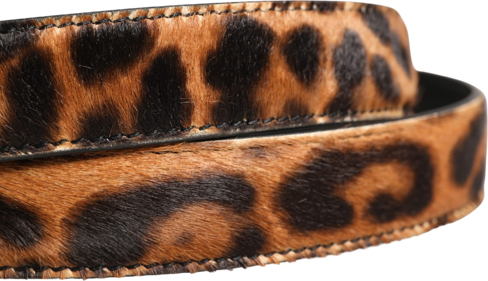 Brown Calf Fur Leopard Metal Buckle Belt