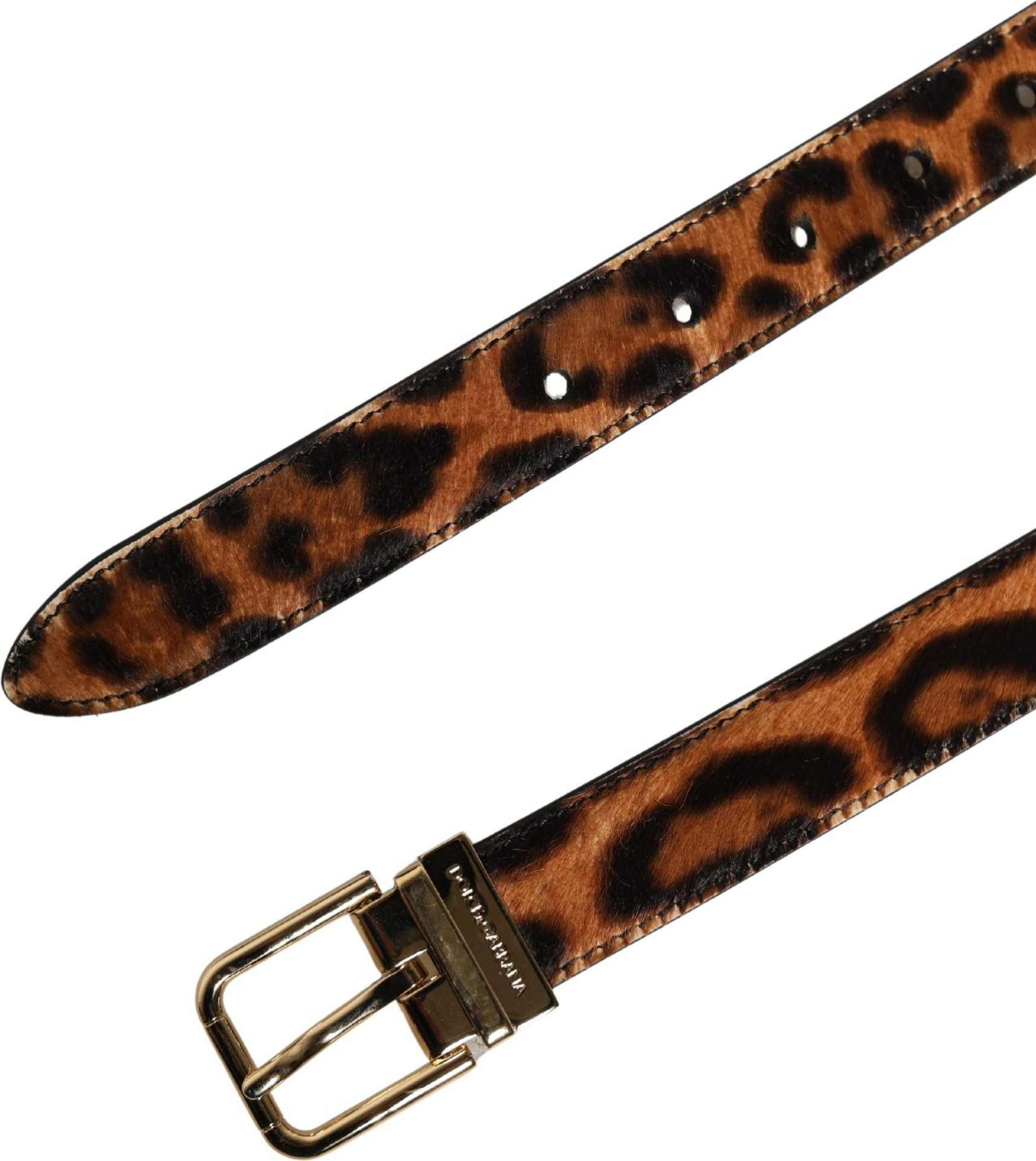 Brown Calf Fur Leopard Metal Buckle Belt