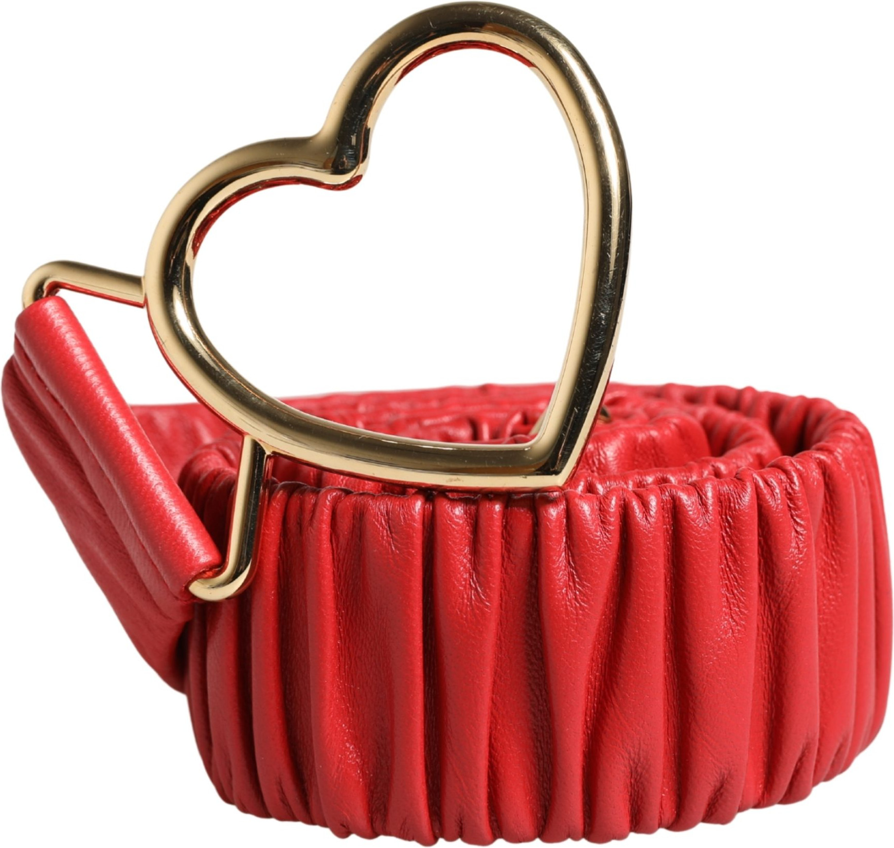 Red Leather Gold Heart Metal Buckle Belt Dolce & Gabbana