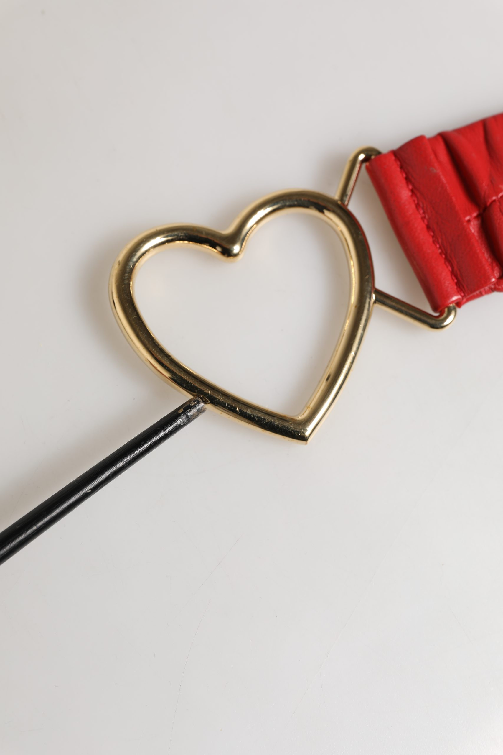 Red Leather Gold Heart Metal Buckle Belt Dolce & Gabbana