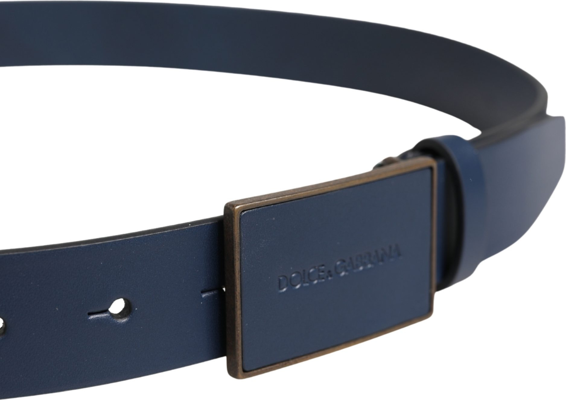 Dolce & Gabbana Blue Calfskin Leather Logo Metal Buckle Belt