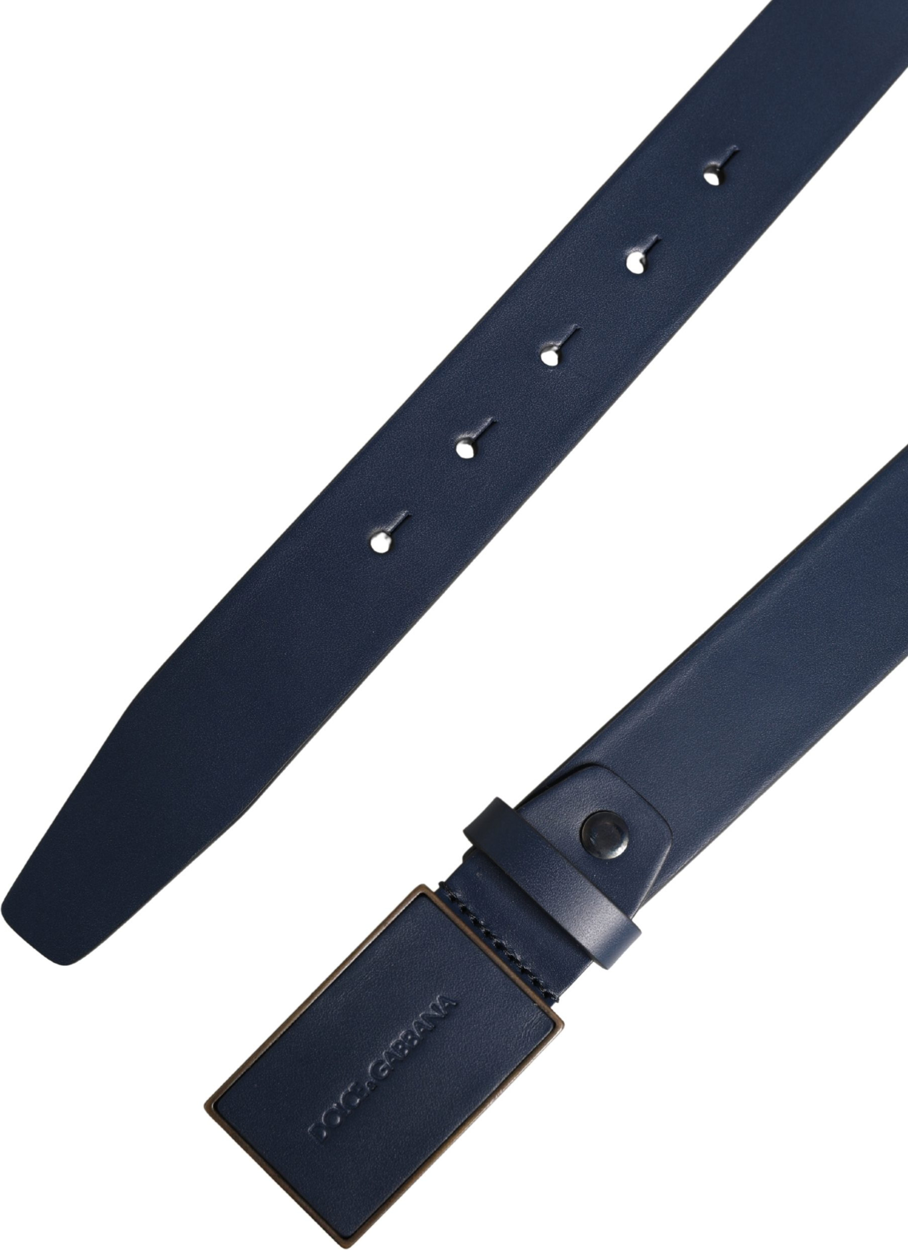 Dolce & Gabbana Blue Calfskin Leather Logo Metal Buckle Belt