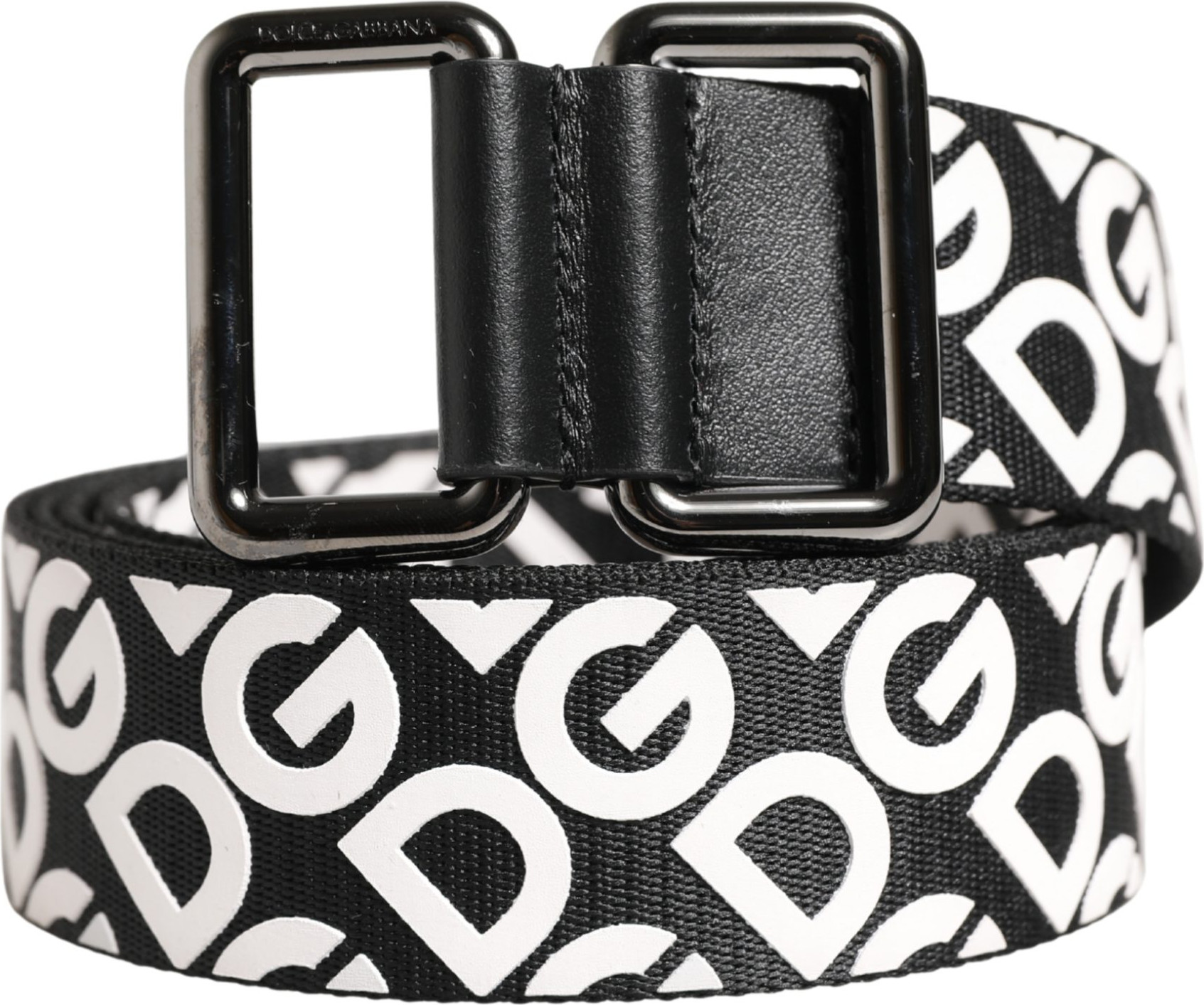 White Black Logo Leather Metal Buckle Belt Dolce & Gabbana