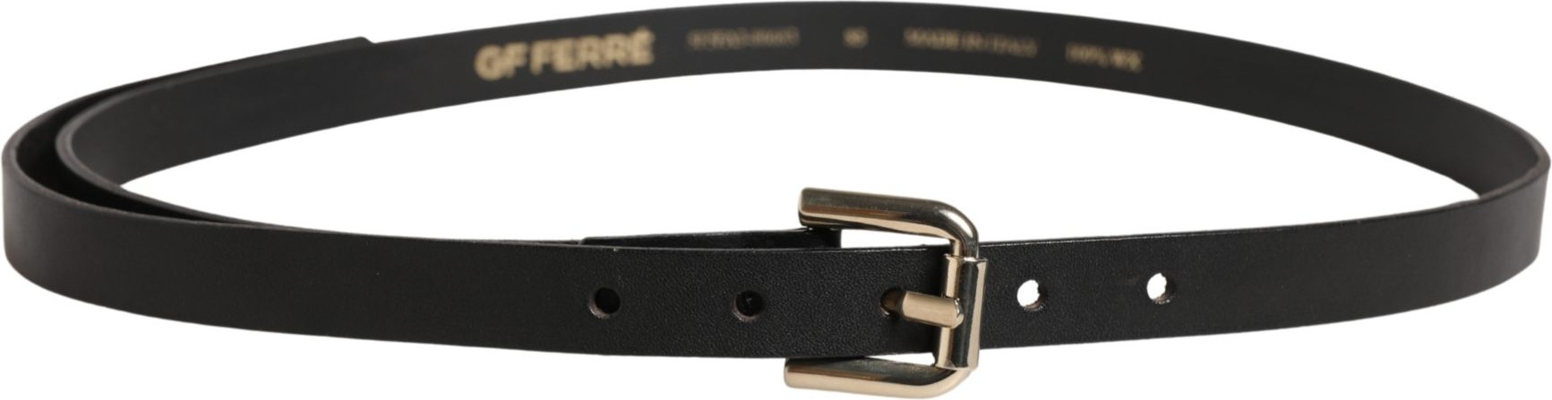 Black Leather Slim Gold Tone Buckle Waist Belt Gianfranco Ferre