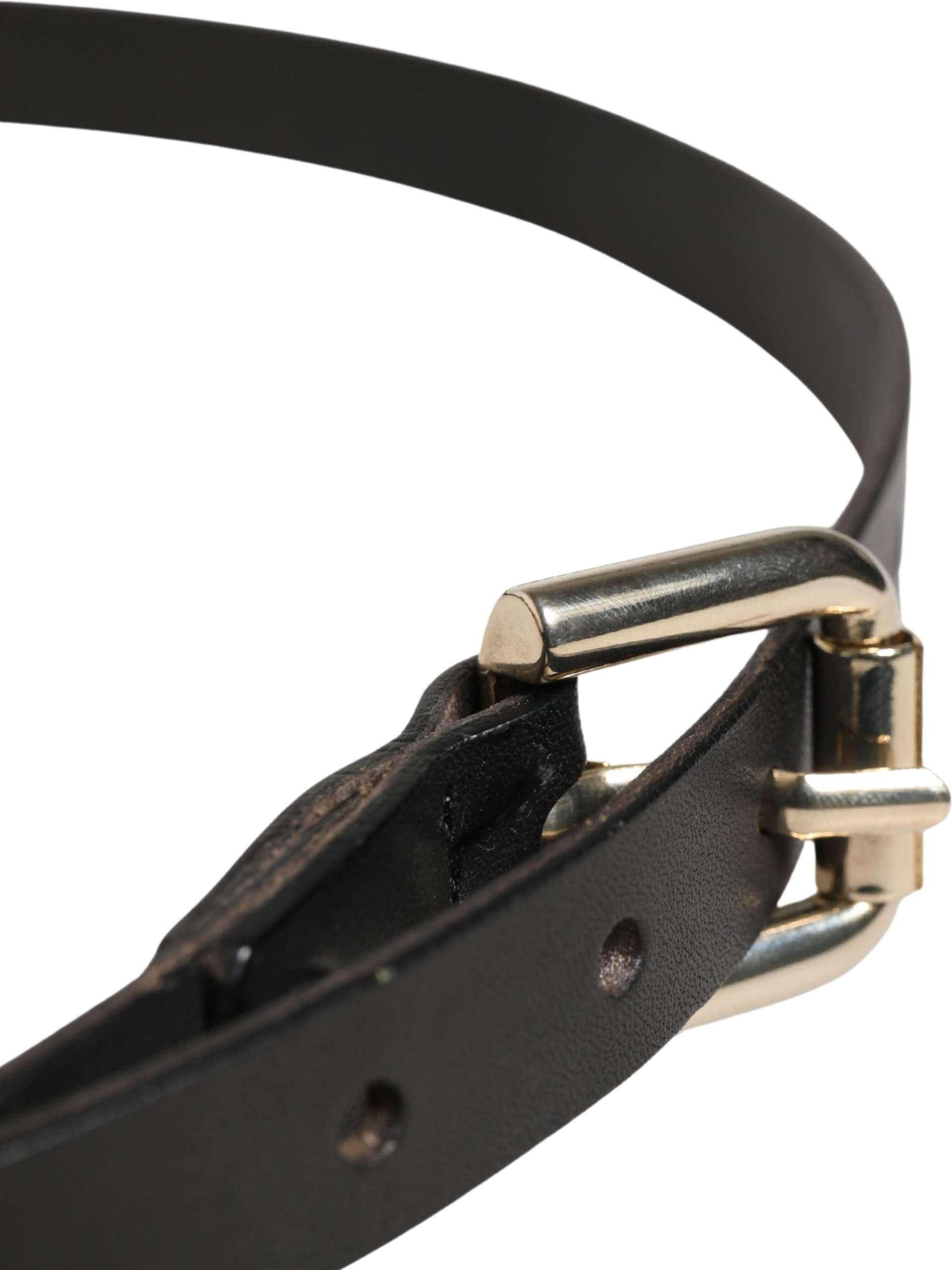 Black Leather Slim Gold Tone Buckle Waist Belt Gianfranco Ferre