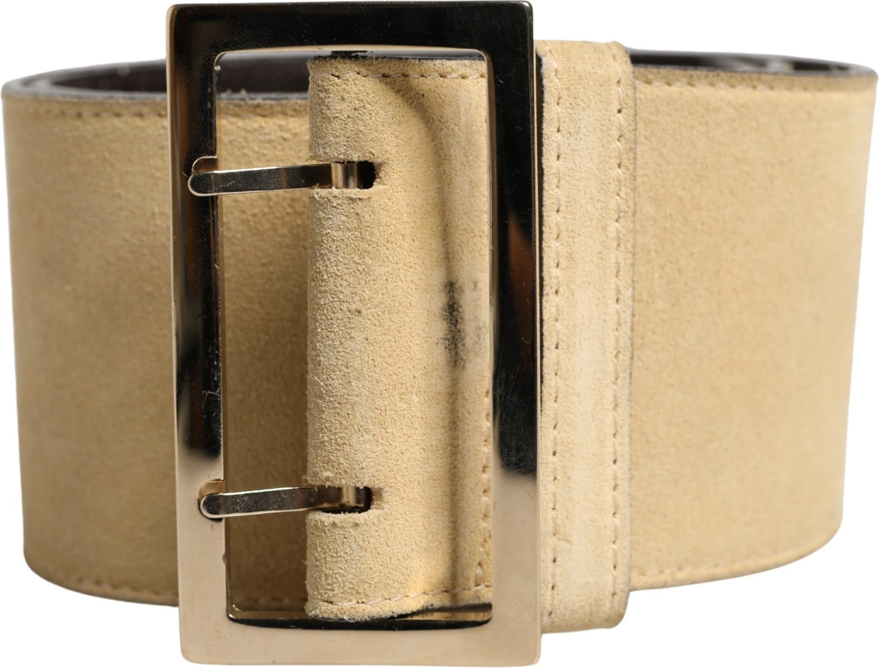 Belt Versace Beige Suede Leather Silver Metal Buckle