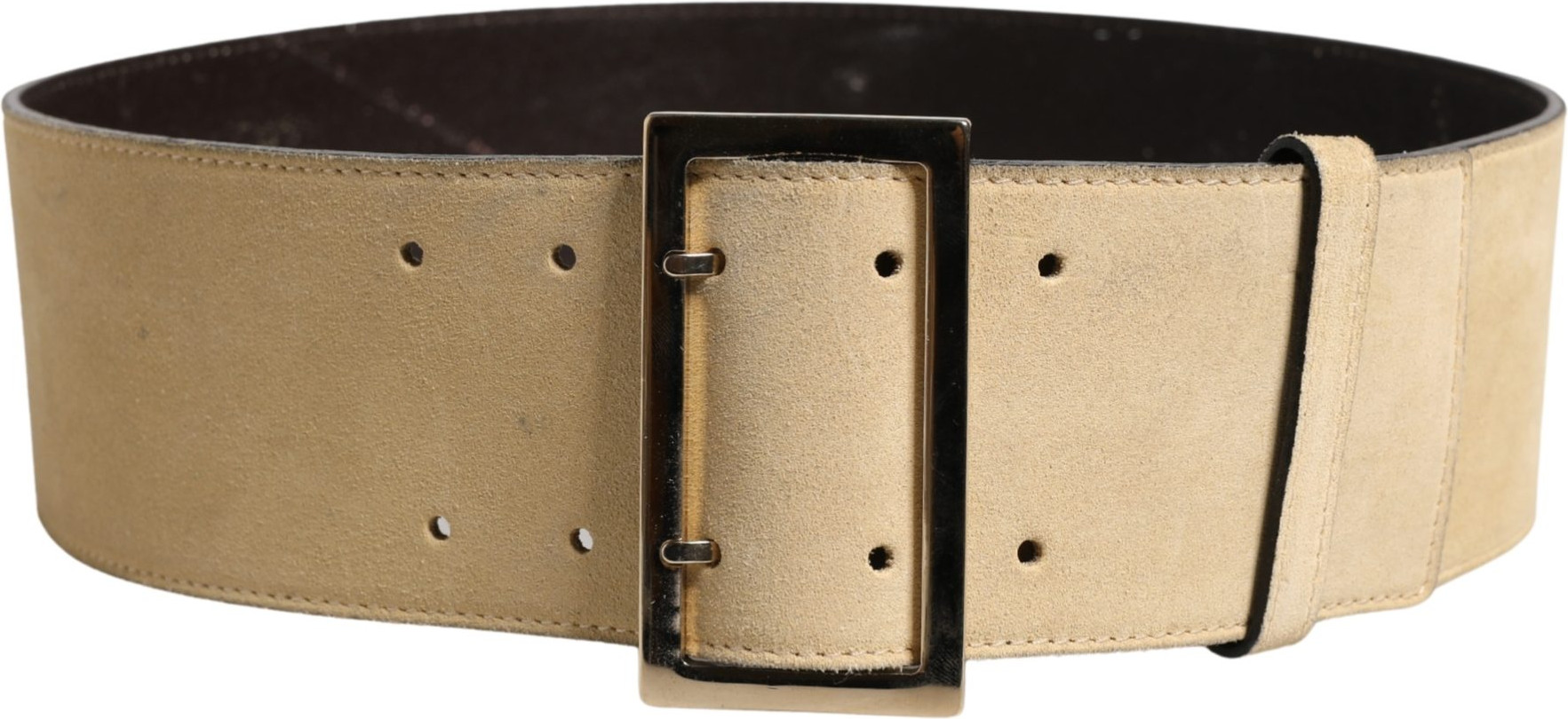 Belt Versace Beige Suede Leather Silver Metal Buckle