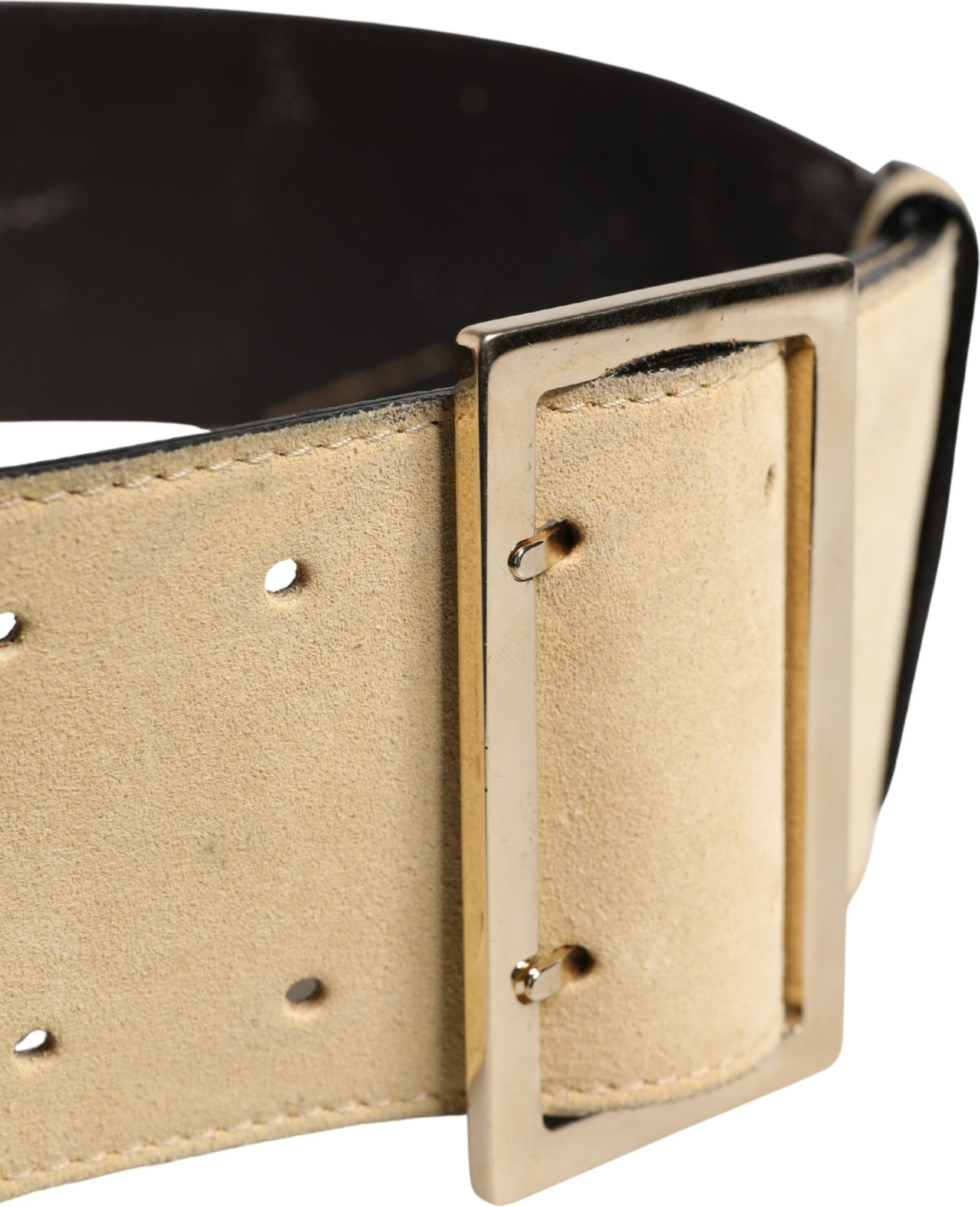 Belt Versace Beige Suede Leather Silver Metal Buckle