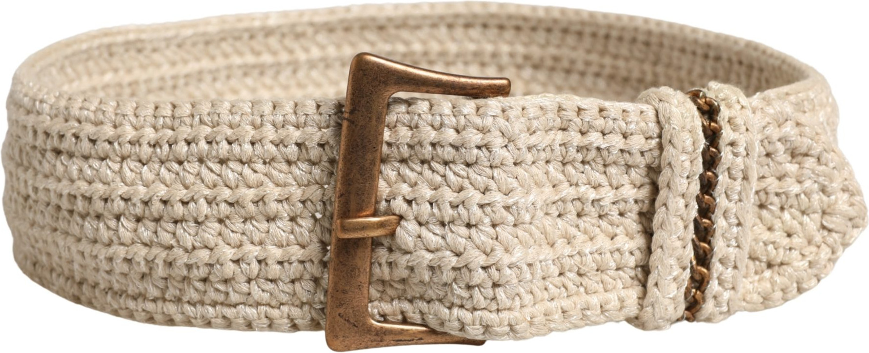 Beige Woven Vintage Metal Buckle Waist Belt