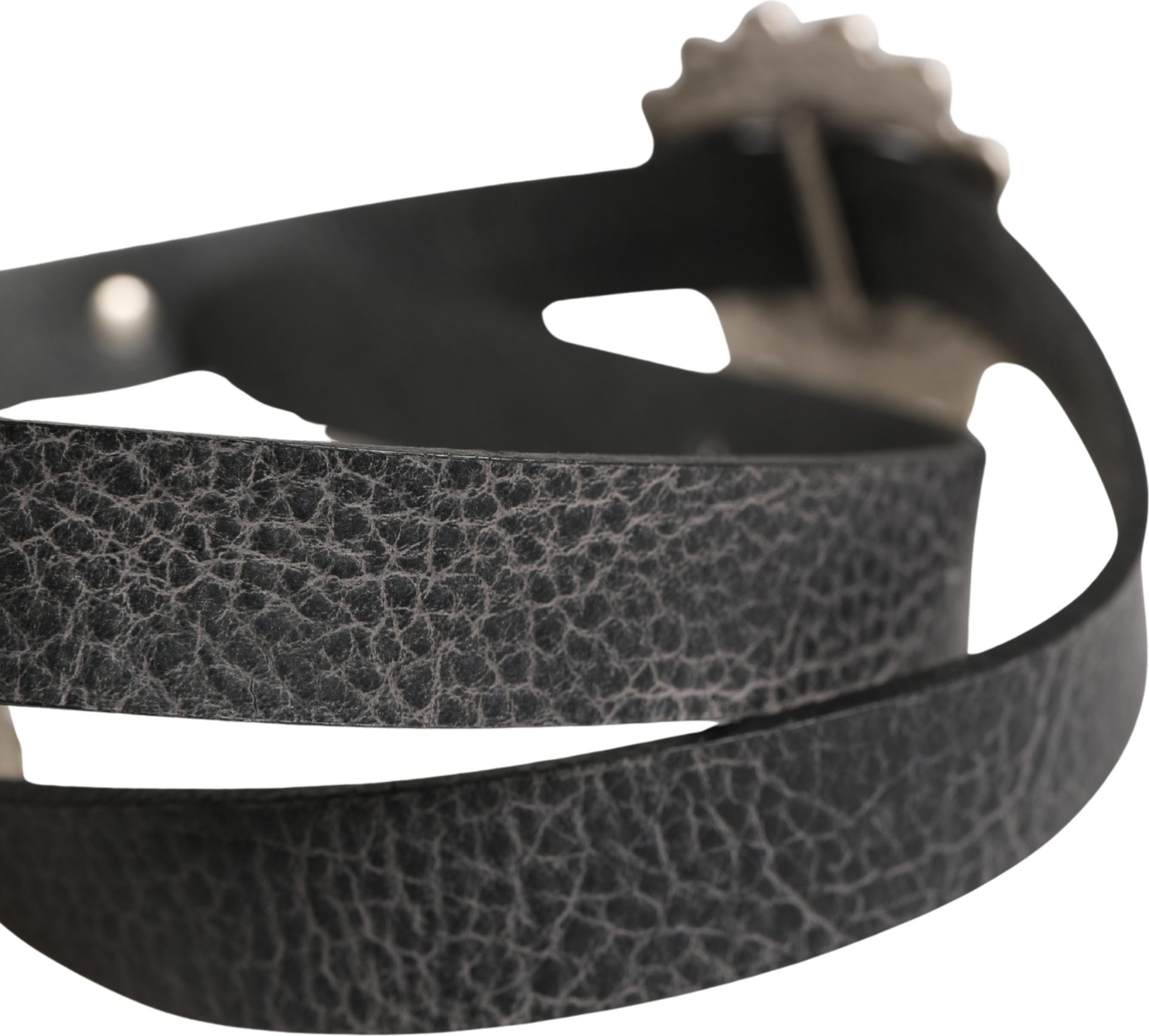 Black Turquoise Leather Embellished Oval Buckle Belt