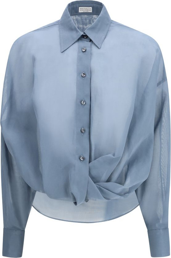 Blue Cotton Pattern Shirt Brunello Cucinelli