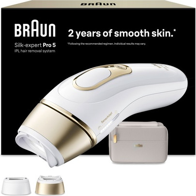 Braun IPL Silk Expert Pro 5 Haarentfernung für zu Hause mit 2 Aufsätzen in Weißgold
