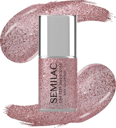 Hybrid Nail Polish Semilac One Step Glossy 3in1 S250 Glitter Pink