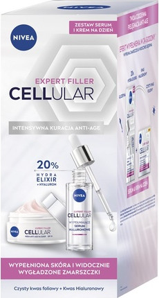 Nivea Cellular Expert Filler Sovg'a to'plami Kunduz uchun krem Gialuron kislotasi sarumi