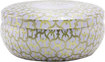 Candle Voluspa White Faux Suede 3 Wick Tin Candle