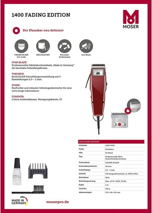 Haarschneider Moser ProfiLine 1400 Fading Edition Bordeaux