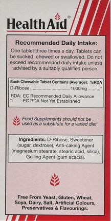 D-Ribose 1000mg Vegan Tablets Health Aid