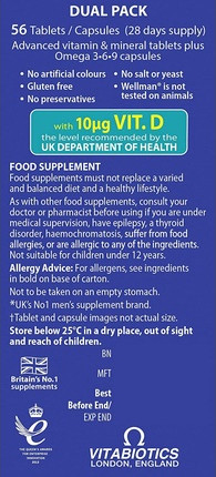 Vitabiotics Wellman Plus Omega 3 6 9 56 Capsules