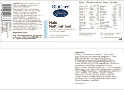 Multinutrient Vegetable Capsules Biocare High Potency for Men's Health
