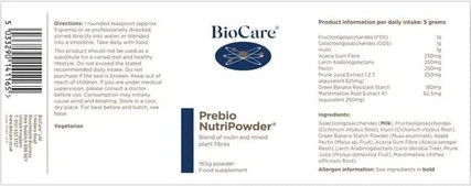 BioCare Prebio NutriPowder Inulin und Pflanzenfasern Präbiotika für die Darmgesundheit