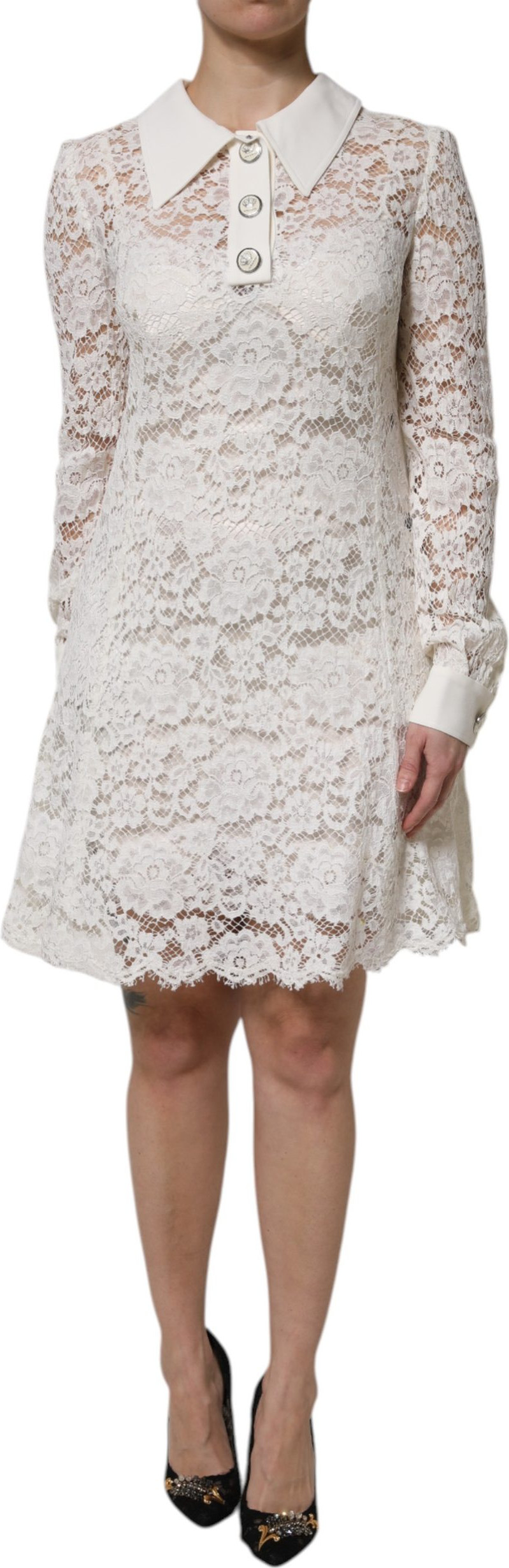 Mini Dress Dolce & Gabbana White Floral Lace Viscose Collared