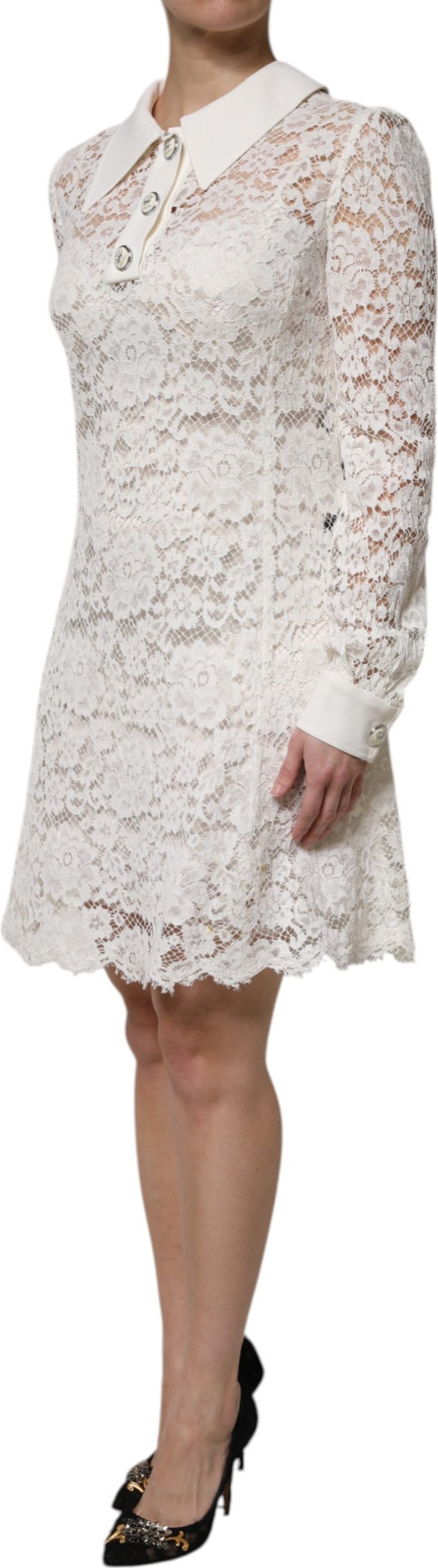 Mini Dress Dolce & Gabbana White Floral Lace Viscose Collared
