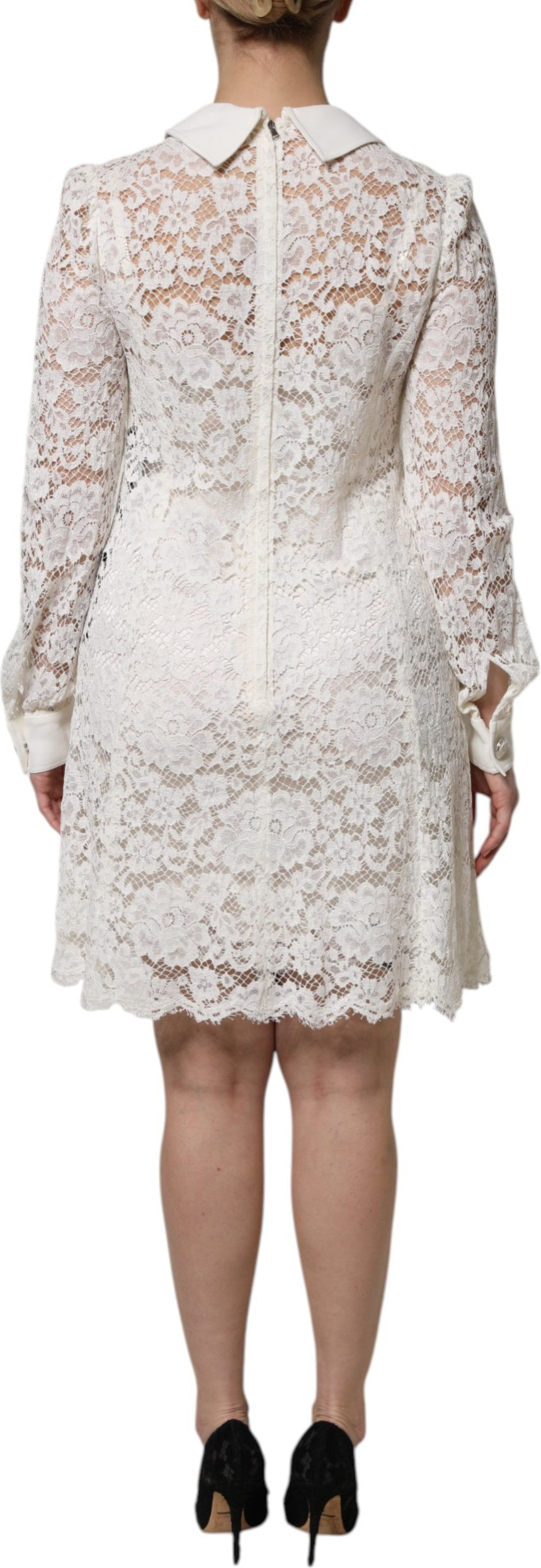 Mini Dress Dolce & Gabbana White Floral Lace Viscose Collared