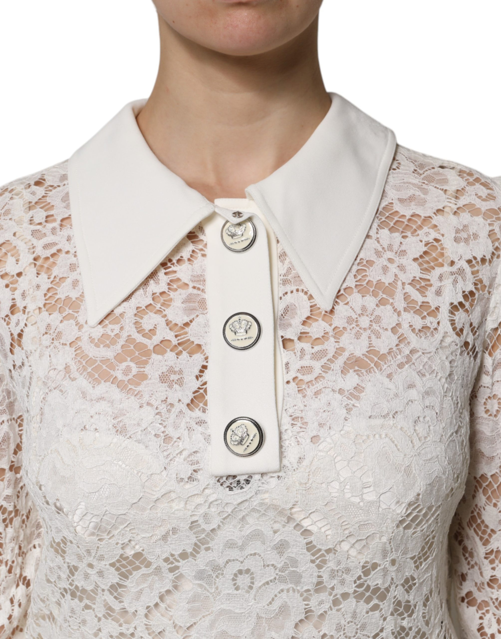 Mini Dress Dolce & Gabbana White Floral Lace Viscose Collared
