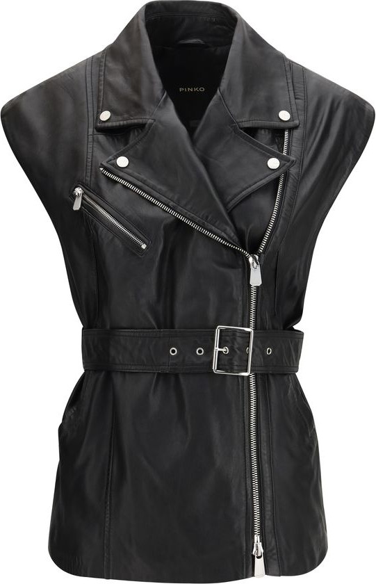 Jacket Pinko Black Goatskin Sleeveless