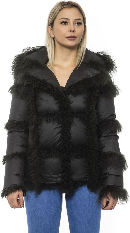 Jacke MR & MRS ITALY Schwarze Poly-Jacke mit Lammfellkapuze