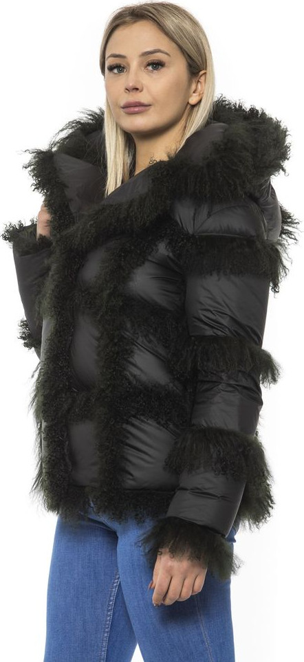 Jacke MR & MRS ITALY Schwarze Poly-Jacke mit Lammfellkapuze