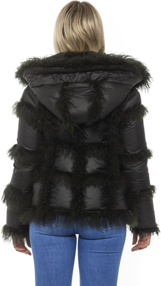Jacke MR & MRS ITALY Schwarze Poly-Jacke mit Lammfellkapuze