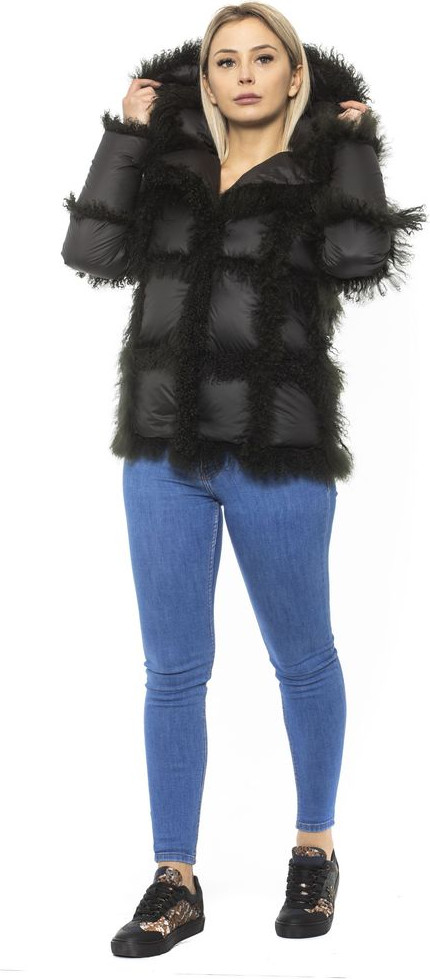 Jacke MR & MRS ITALY Schwarze Poly-Jacke mit Lammfellkapuze