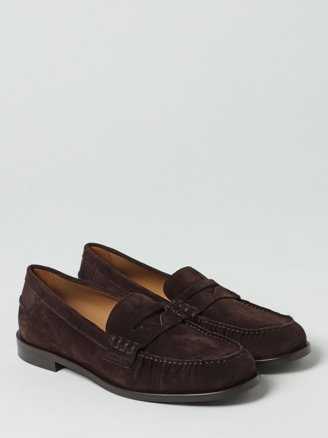 Brown Suede Leather Slip-On Loafers Armani Emporio