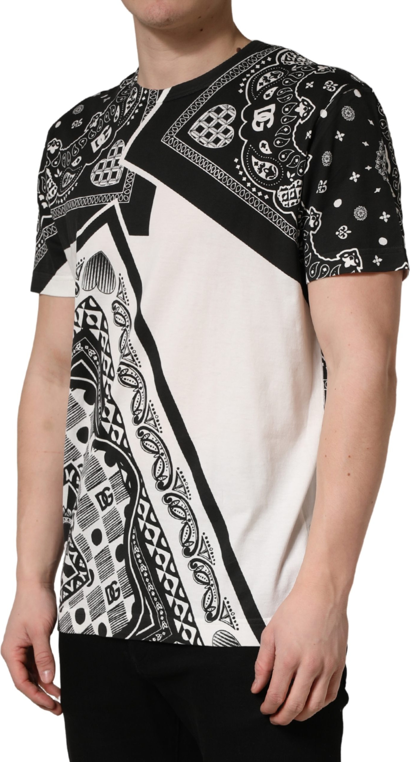 T-shirt Dolce & Gabbana Black White Bandana Cotton Crew Neck