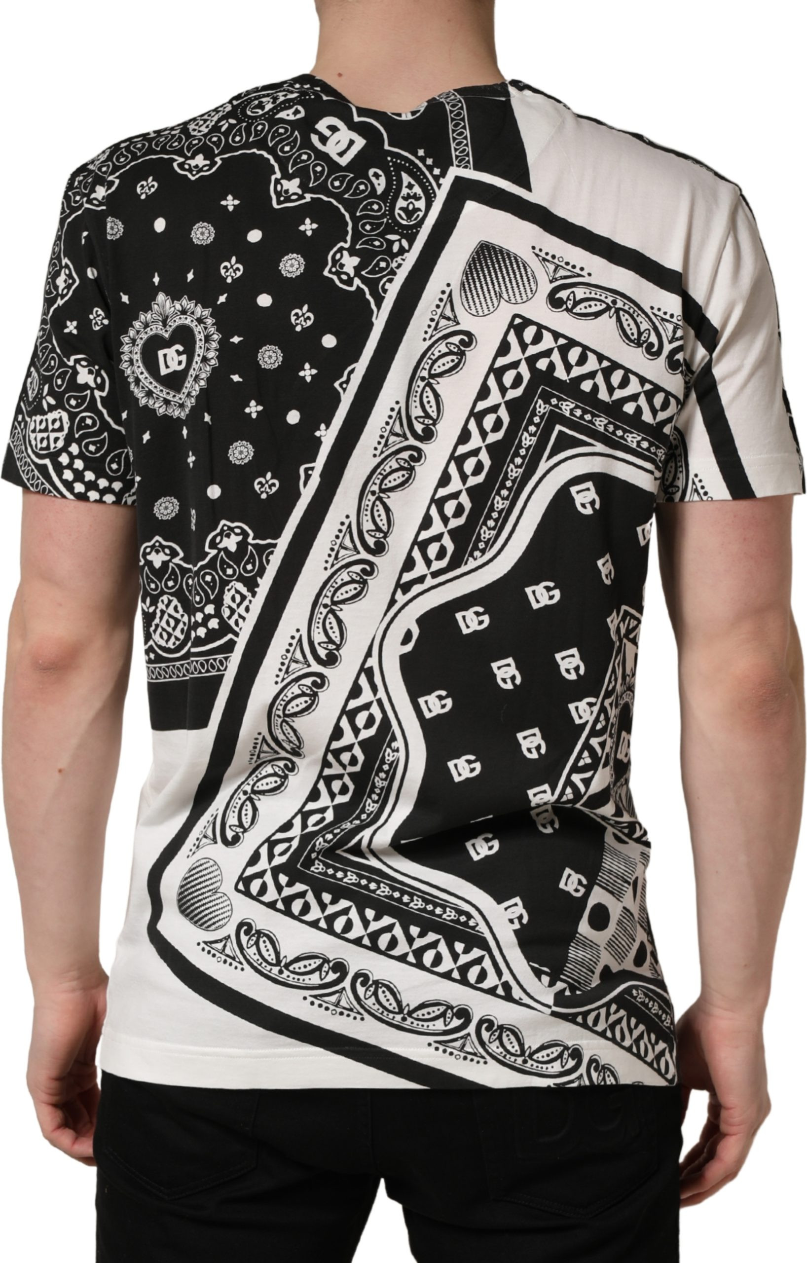 T-shirt Dolce & Gabbana Black White Bandana Cotton Crew Neck