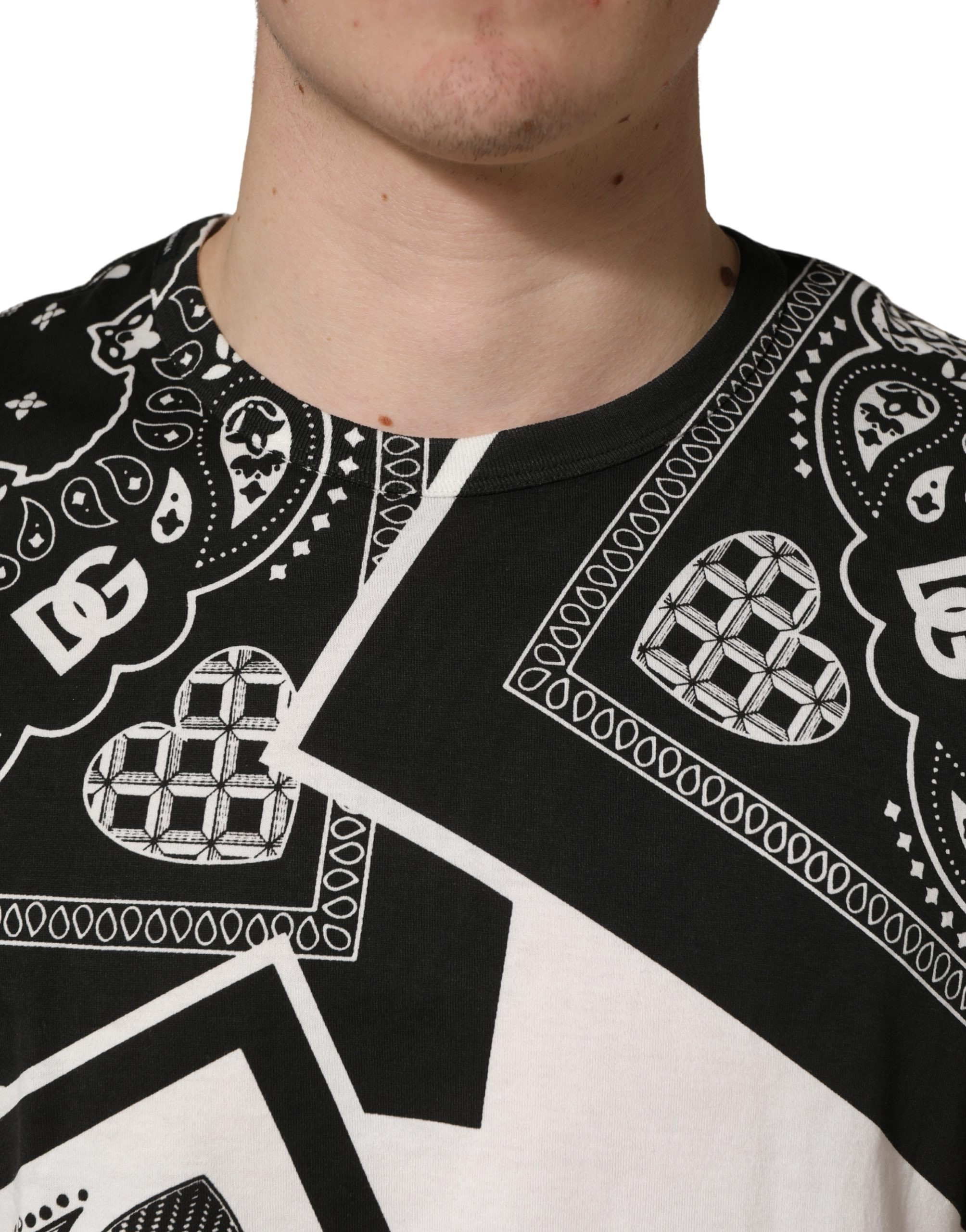 T-shirt Dolce & Gabbana Black White Bandana Cotton Crew Neck