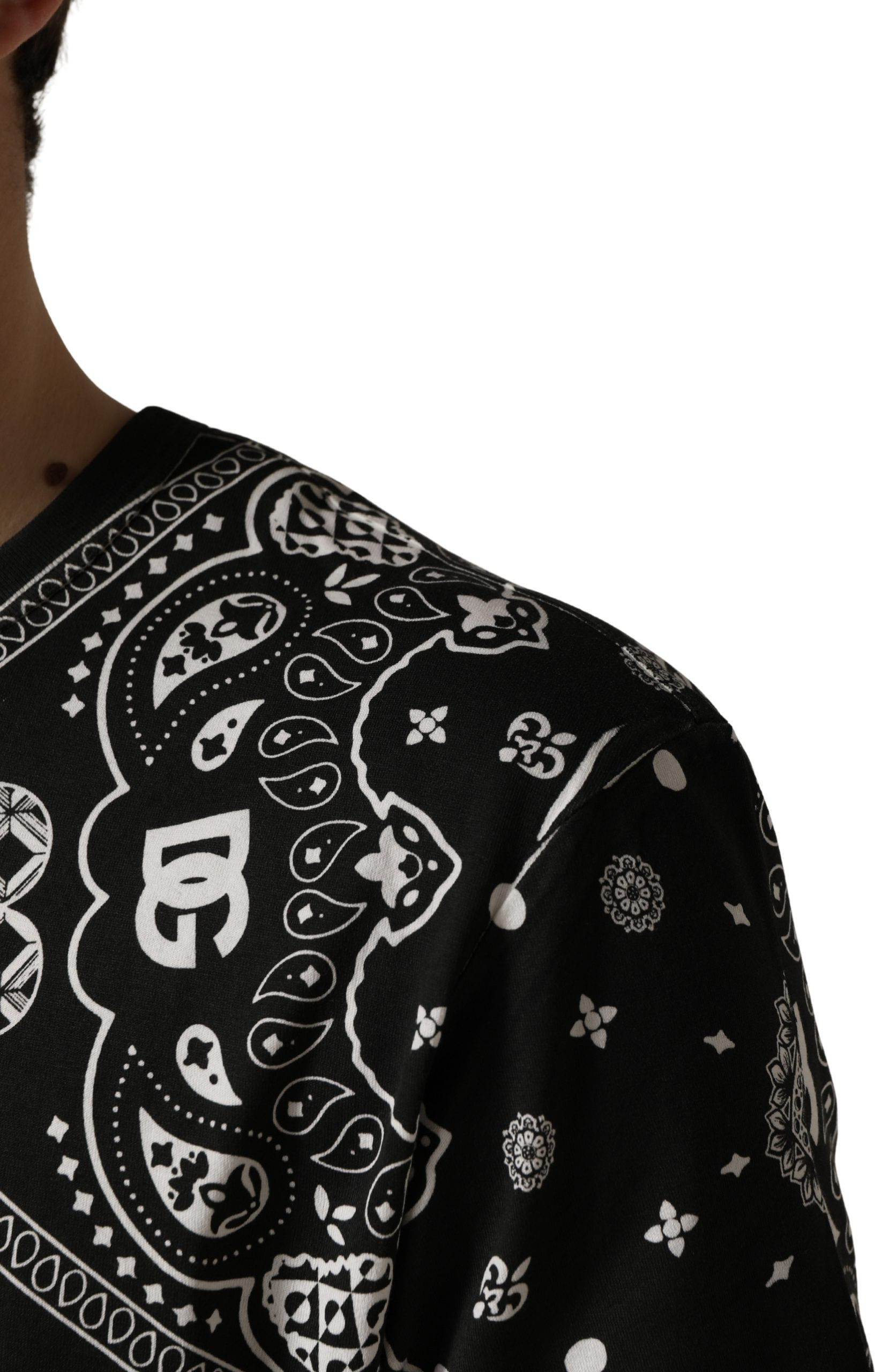 T-shirt Dolce & Gabbana Black White Bandana Cotton Crew Neck