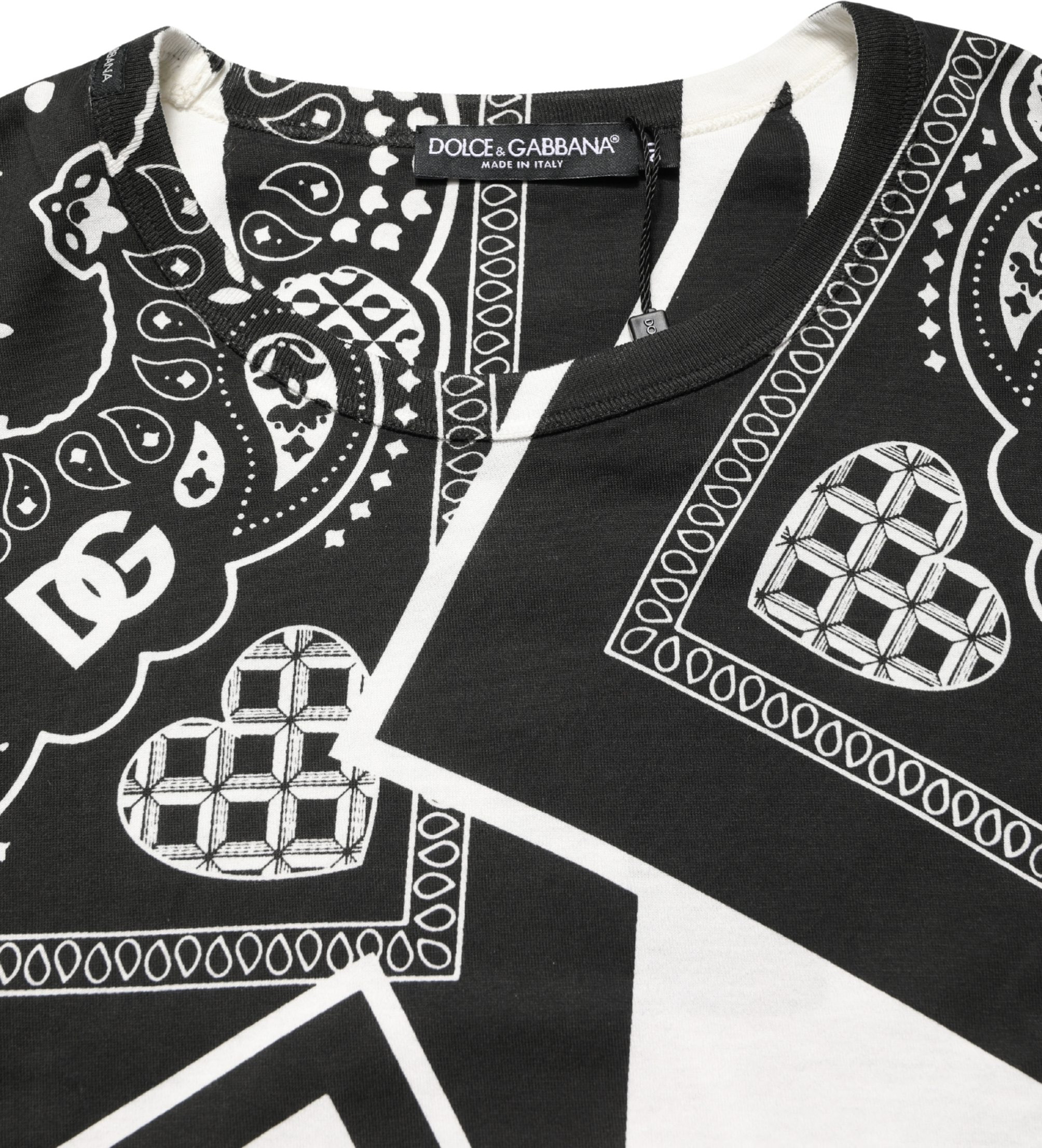 T-shirt Dolce & Gabbana Black White Bandana Cotton Crew Neck