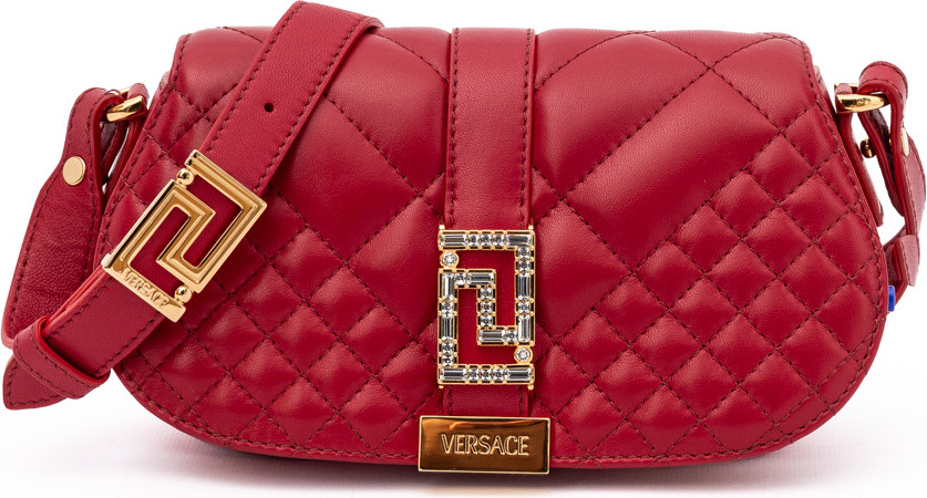 Schultertasche Versace Rotes Leder Gesteppte Schultergurt Tasche